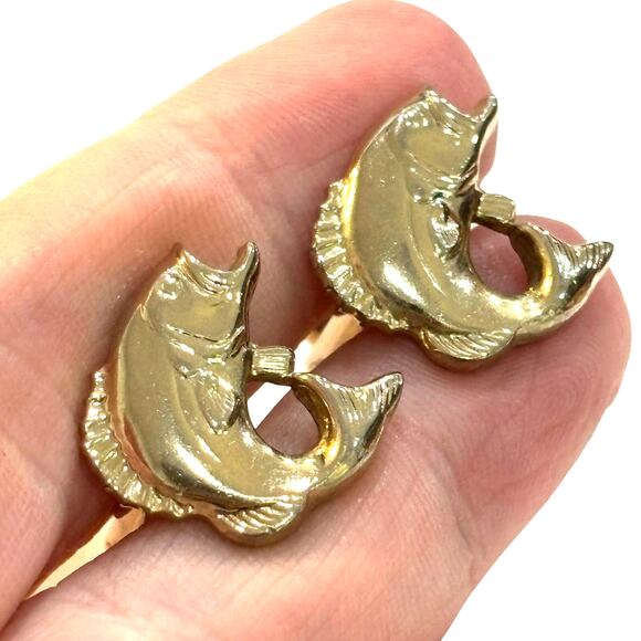 Vintage Mid Century Goldtone Cufflinks Swordfish Fishing Novelty Jewelry for Man - Picture 3 of 5